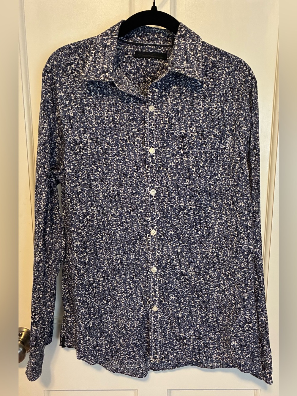 Kenneth Cole Navy and White Floral Button-Down Shirt - Picture 1 of 2